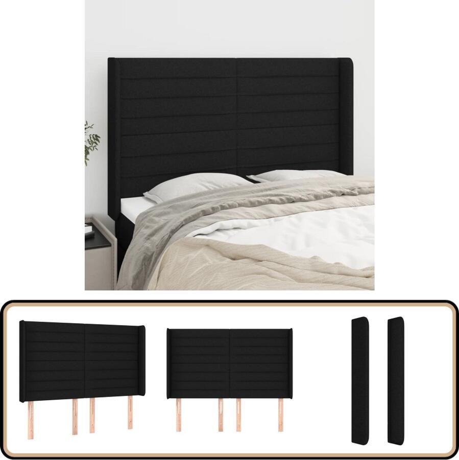 VidaXL Hoofdbord 147x16x118 128 cm Zwart Stof Klassieke Hoofdbord Zwart Bedhoofd Hoofdeinde Stoffen Hoofdbord