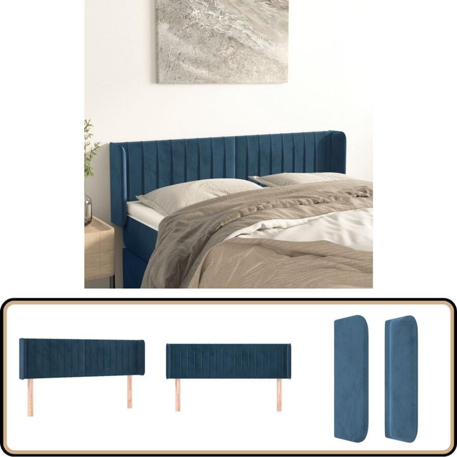 The Living Store Klassiek Hoofdbord Donkerblauw Stof 147 x 16 x 78 88 cm Fluweel Stevige Poten Klassieke Hoofdbord Blauw Velvet Hoofdbord Bedhoofd Hoofdsteun - Foto 2