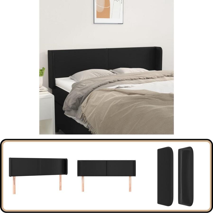 VidaXL Hoofdbord 147x16x78 88 cm Kunstleer Zwart Hoofd Bord Hoofdkussen Beddecoratie Slaapkamers Klassiek Interieur
