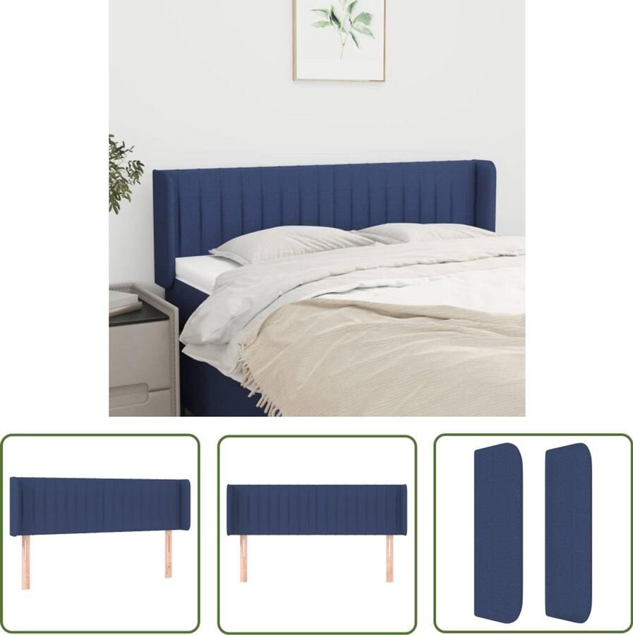 VidaXL Hoofdbord 147x16x78 88 cm Stof Blauw Hoofd Bord Hoofdkussen Beddecoratie Slaapkamer Decoratie Blauwdruk Klassiek Design Stoffen Hoofdbord