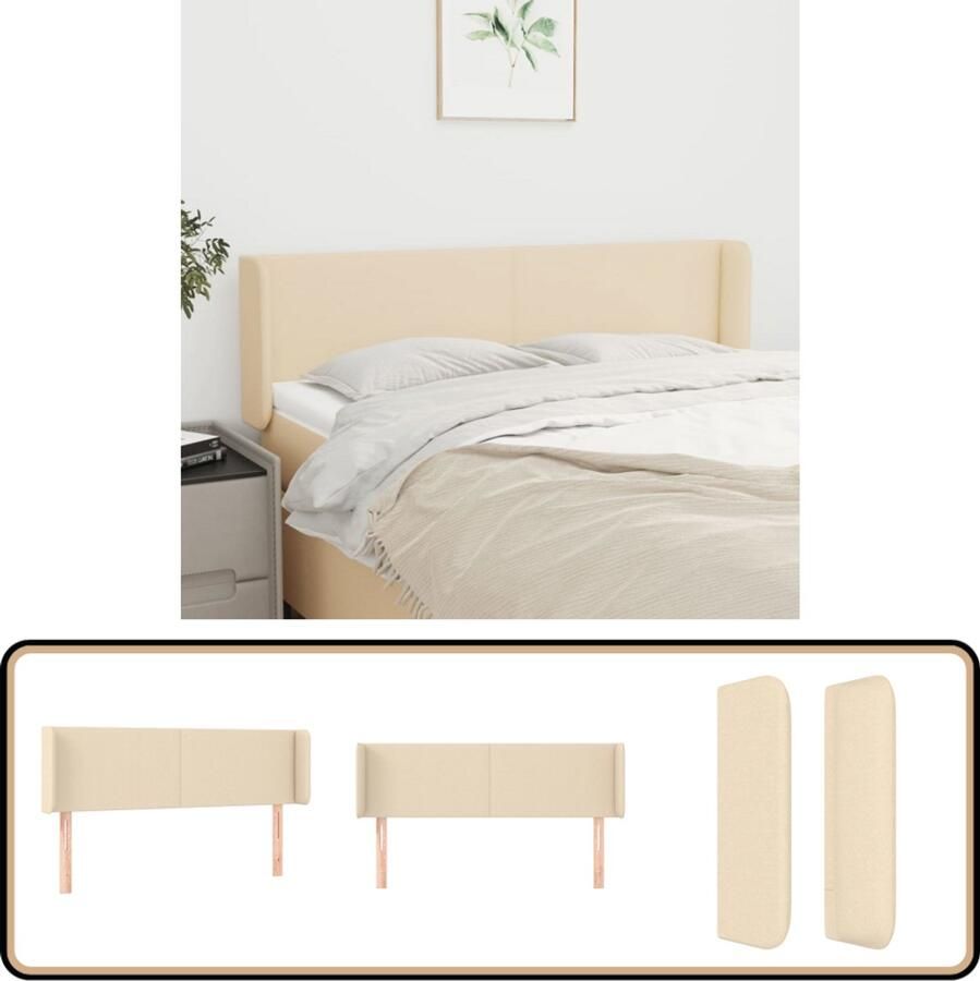 VidaXL Hoofdbord 147x16x78 88 cm Stof crèmekleurig Hoofd Bord Hoofdbord Klassiek Trendy Bed Ombouw