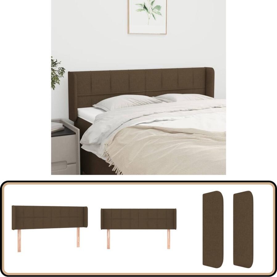 VidaXL Hoofdbord 147x16x78 88 cm Stof Donkerbruin Hoofd Bord Hoofdeinde Bed Ombouw Donkere Bruine Meubels Stoffen Hoofdborden Comfortabel Leeshoek