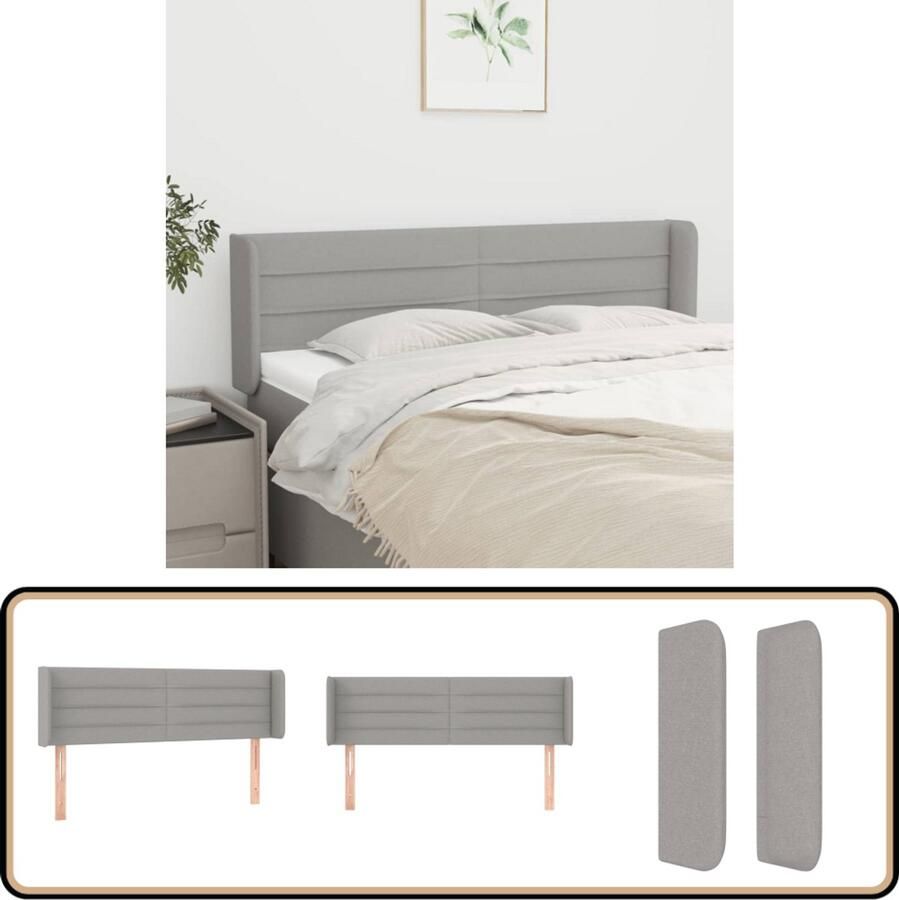 VidaXL Hoofdbord 147x16x78 88 cm Stof Lichtgrijs Hoofd Bord Hoofdkussen Bed Accessoires Slaap Kamer Decoratie Stoffen Hoofdbord