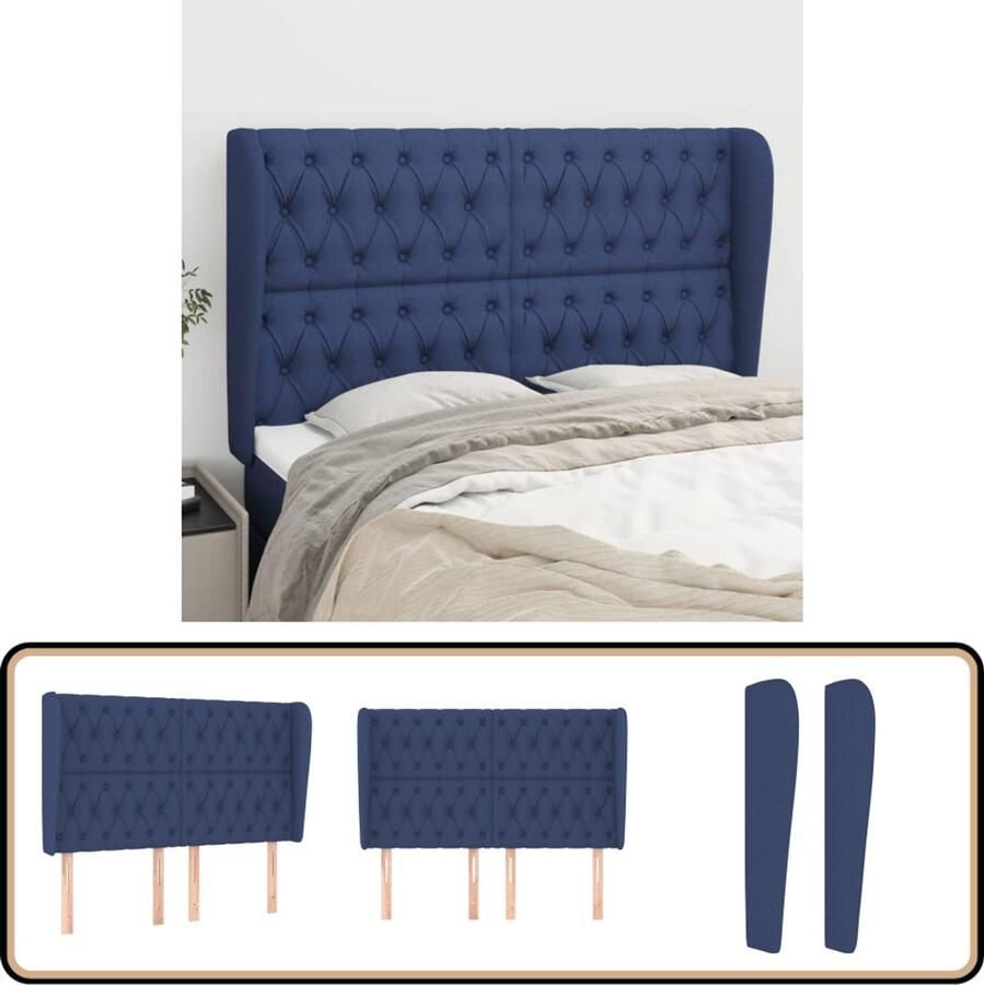 VidaXL Hoofdbord 147x23x118 128 cm Blauw Stof Hoofd Bord Hoofdkussen Beddecoratie Klassiek Design Blauwe Kamer