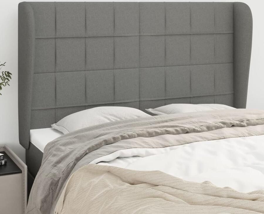 VidaXL Hoofdbord 147x23x118 128 cm Donkergrijs Stof Hoofd Bord Hoofdeinde Bed Accessoires Klassiek Hoofdbord Donkere Grijze Hoofdbord Stoffen Hoofdbord - Foto 3