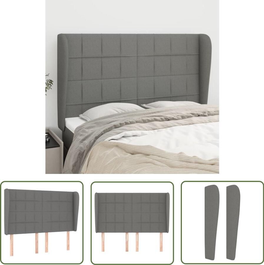 VidaXL Hoofdbord 147x23x118 128 cm Donkergrijs Stof Hoofd Bord Hoofdeinde Bed Accessoires Klassiek Hoofdbord Donkere Grijze Hoofdbord Stoffen Hoofdbord - Foto 2