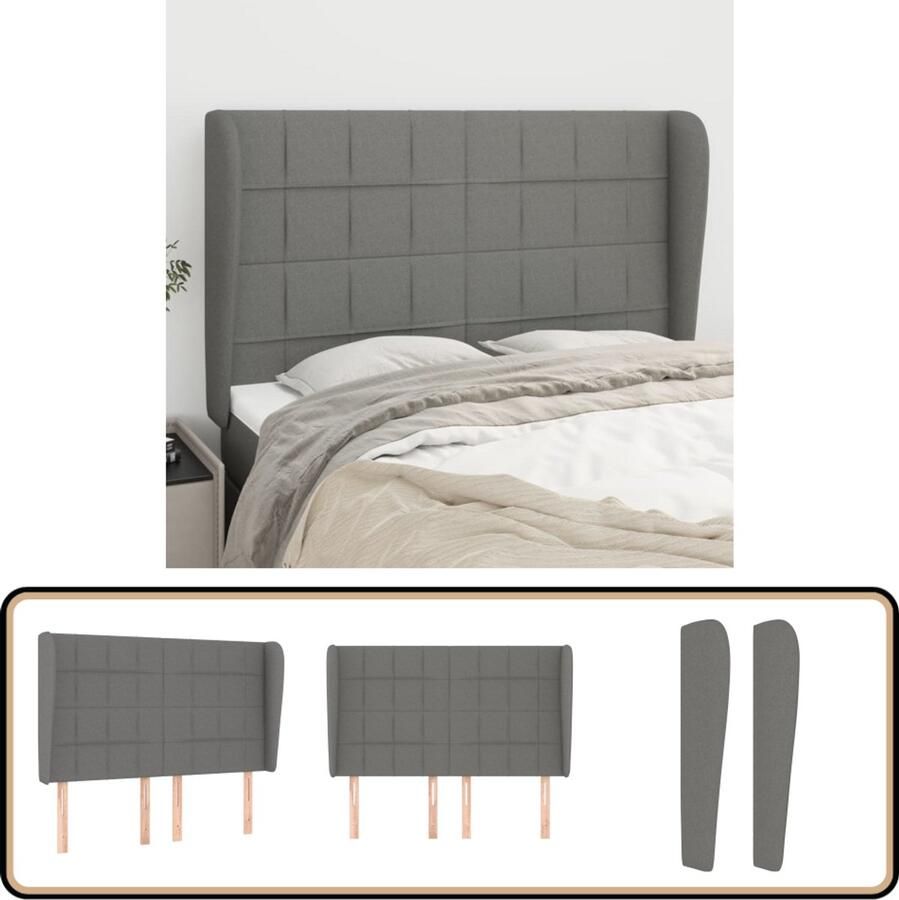 VidaXL Hoofdbord 147x23x118 128 cm Donkergrijs Stof Hoofd Bord Hoofdeinde Bed Accessoires Klassiek Hoofdbord Donkere Grijze Hoofdbord Stoffen Hoofdbord