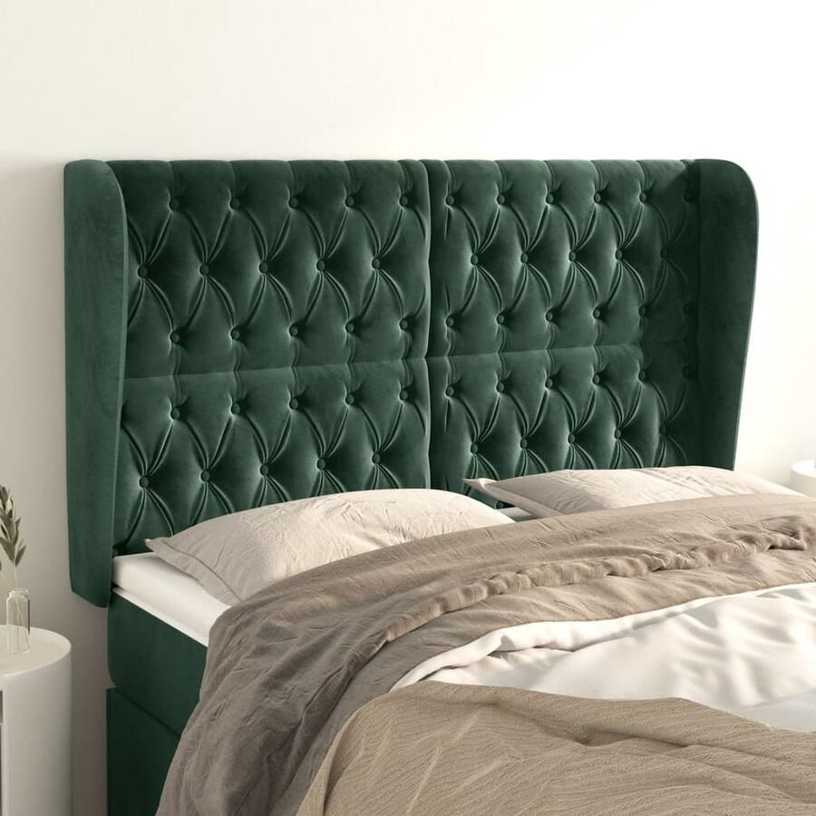 VidaXL Hoofdbord 147x23x118 128 cm Fluweel Donkergroen Hoofd Bord Hoofdeinde Beddecoratie Velvet Groen Luxe Comfort - Foto 2