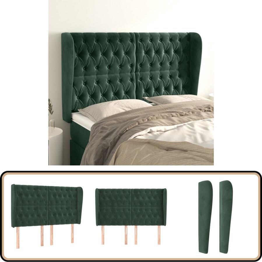 VidaXL Hoofdbord 147x23x118 128 cm Fluweel Donkergroen Hoofd Bord Hoofdeinde Beddecoratie Velvet Groen Luxe Comfort