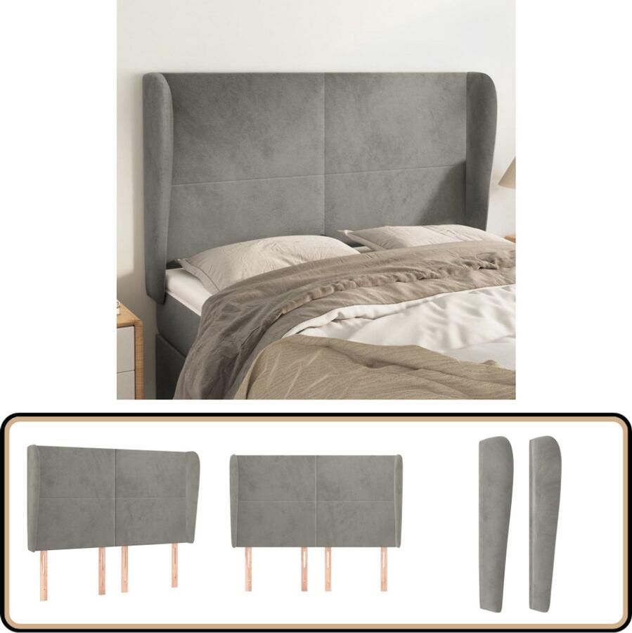 VidaXL Hoofdbord 147x23x118 128 cm Fluweel Lichtgrijs Hoofd Bord Hoofdkussen Beddecoratie Velvet Grijs Slaapkamervloerisolator - Foto 2