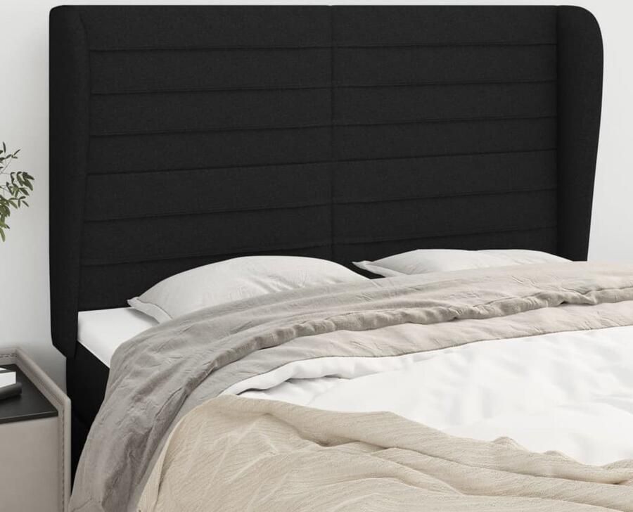 VidaXL Hoofdbord 147x23x118 128 cm Stof Zwart Hoofdboard Hoofdbord Beddecoratie Zwarte Kamer Stoffen Hoofdbord Adjustable Headboard Comfortabele Ondersteuning - Foto 2