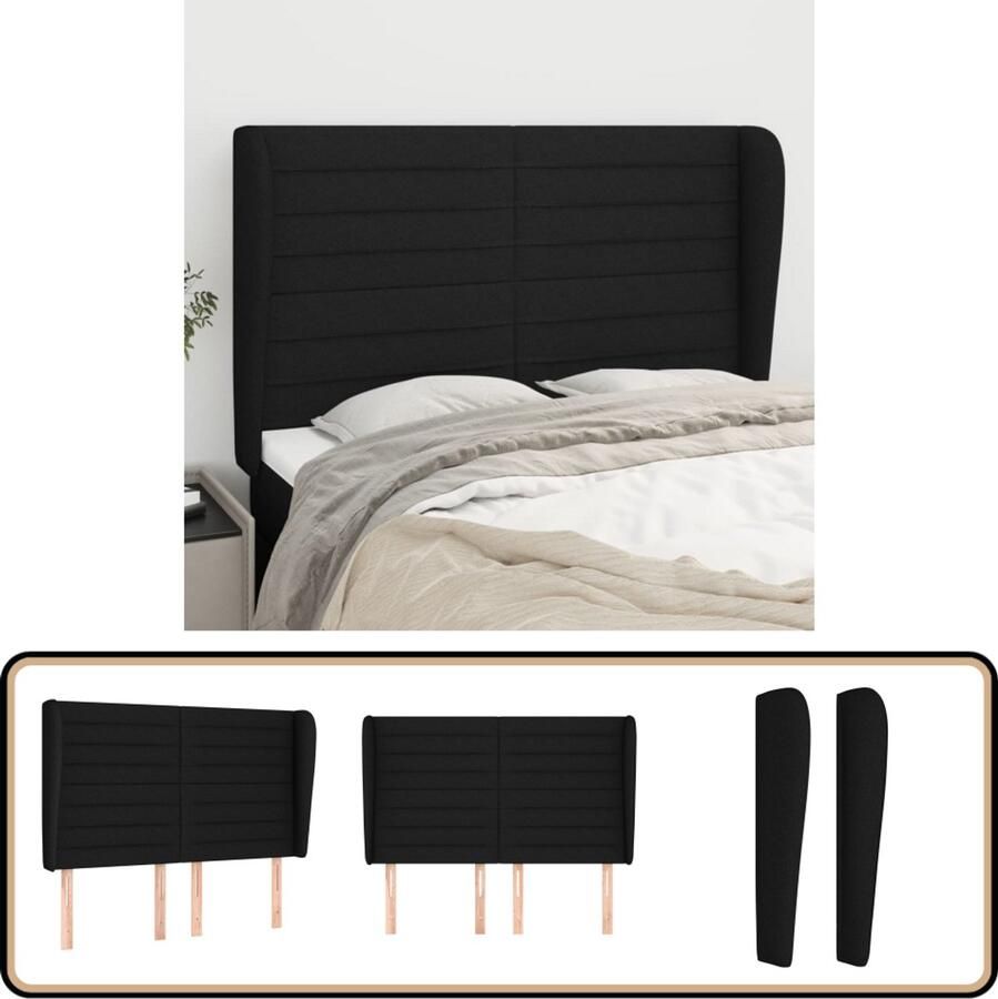 VidaXL Hoofdbord 147x23x118 128 cm Stof Zwart Hoofdboard Hoofdbord Beddecoratie Zwarte Kamer Stoffen Hoofdbord Adjustable Headboard Comfortabele Ondersteuning