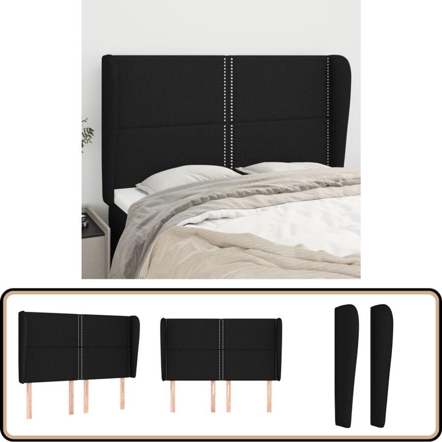 VidaXL Hoofdbord 147x23x118 128 cm Zwart Stof Hoofd Bord Hoofdborden Bedding Slaap Accessoires Zwarte Meubels