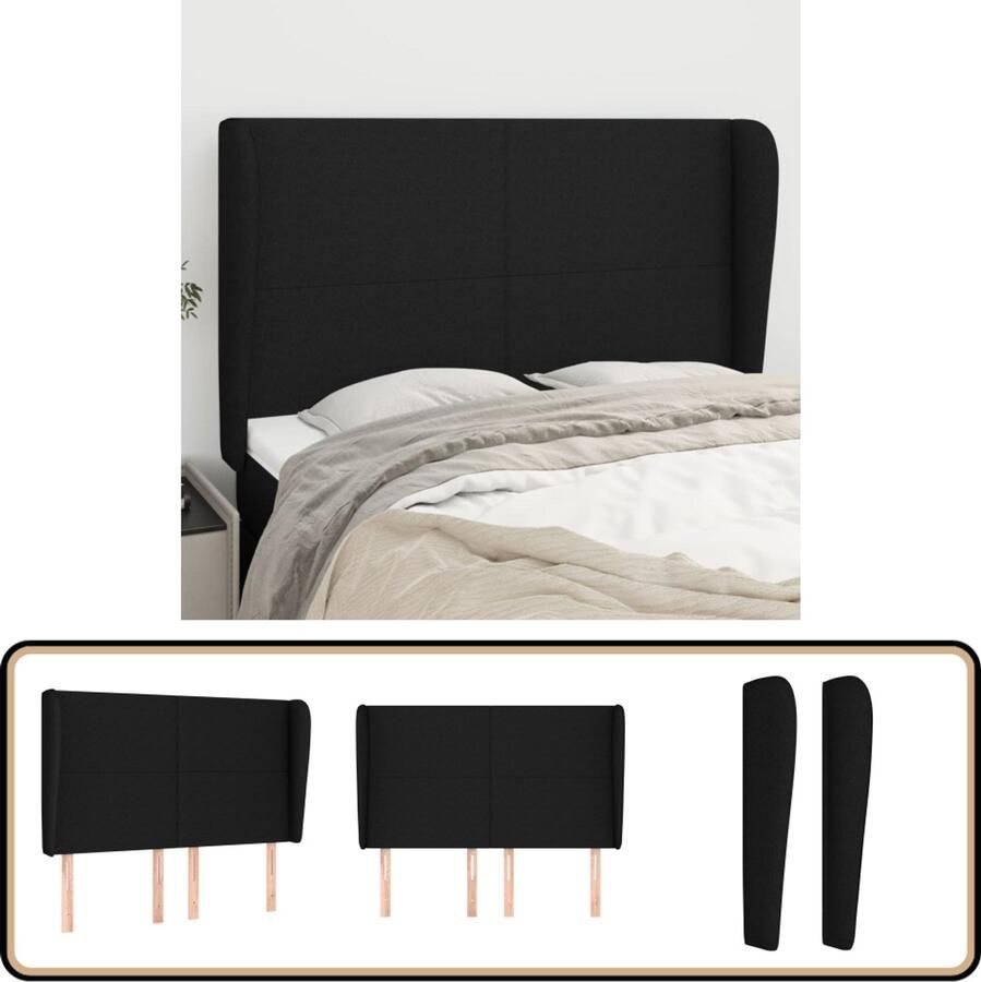 VidaXL Hoofdbord 147x23x128 cm Zwart Stof Hoofd Bord Hoofdeinde Klassiek Hoofdbord Trendig Hoofdbord Zwarte Hoofdbord