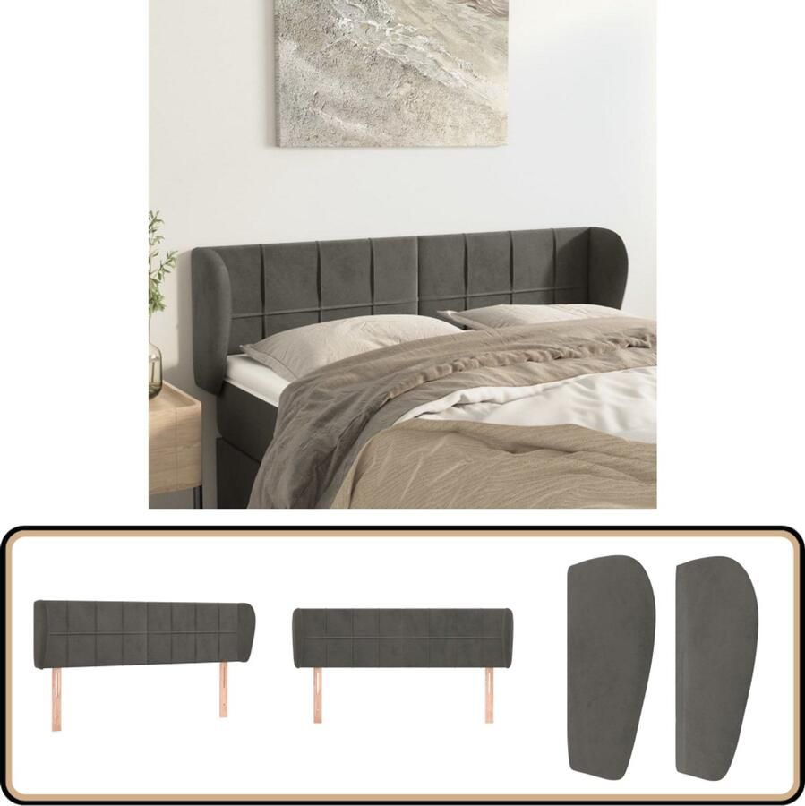 VidaXL Hoofdbord 147x23x78 88 cm Fluweel Donkergrijs Hoofd Bord Hoofdborden Beddecoratie Donkere Kleuren Velvet Luxe Comfort