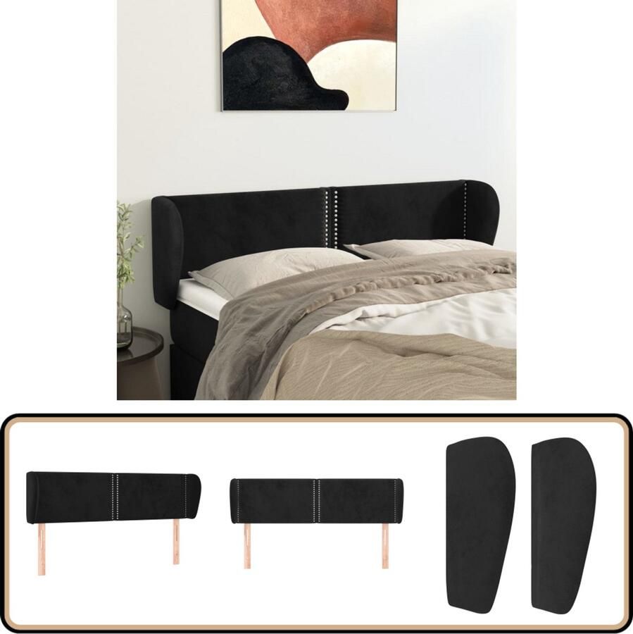 VidaXL Hoofdbord 147x23x78 88 cm Fluweel Zwart Hoofd Bord Hoofdeinde Velvet Zwarte Hoofdbord Luxe Hoofdbord