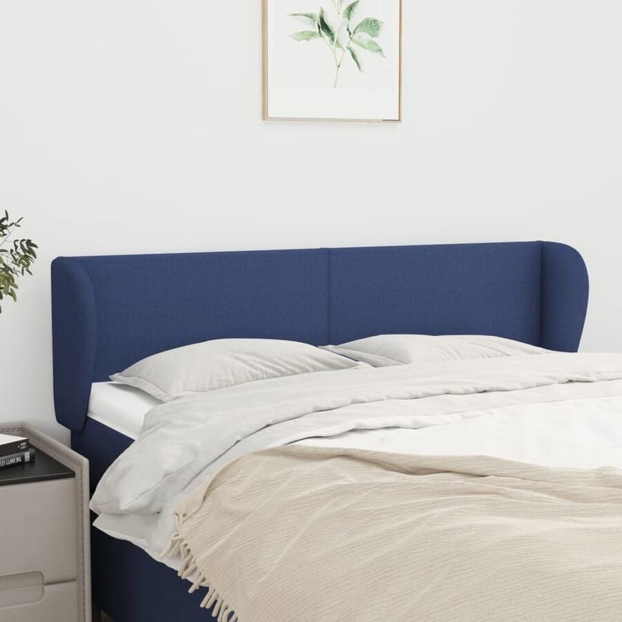 VidaXL Hoofdbord 147x23x78 88 cm Stof Blauw Hoofd Bord Hoofdeinde Beddecoratie Slaapkamers Blauwe Kamer Stoffen Hoofdbord Modern Hoofdbord Comfortabel Hoofdbord - Foto 2