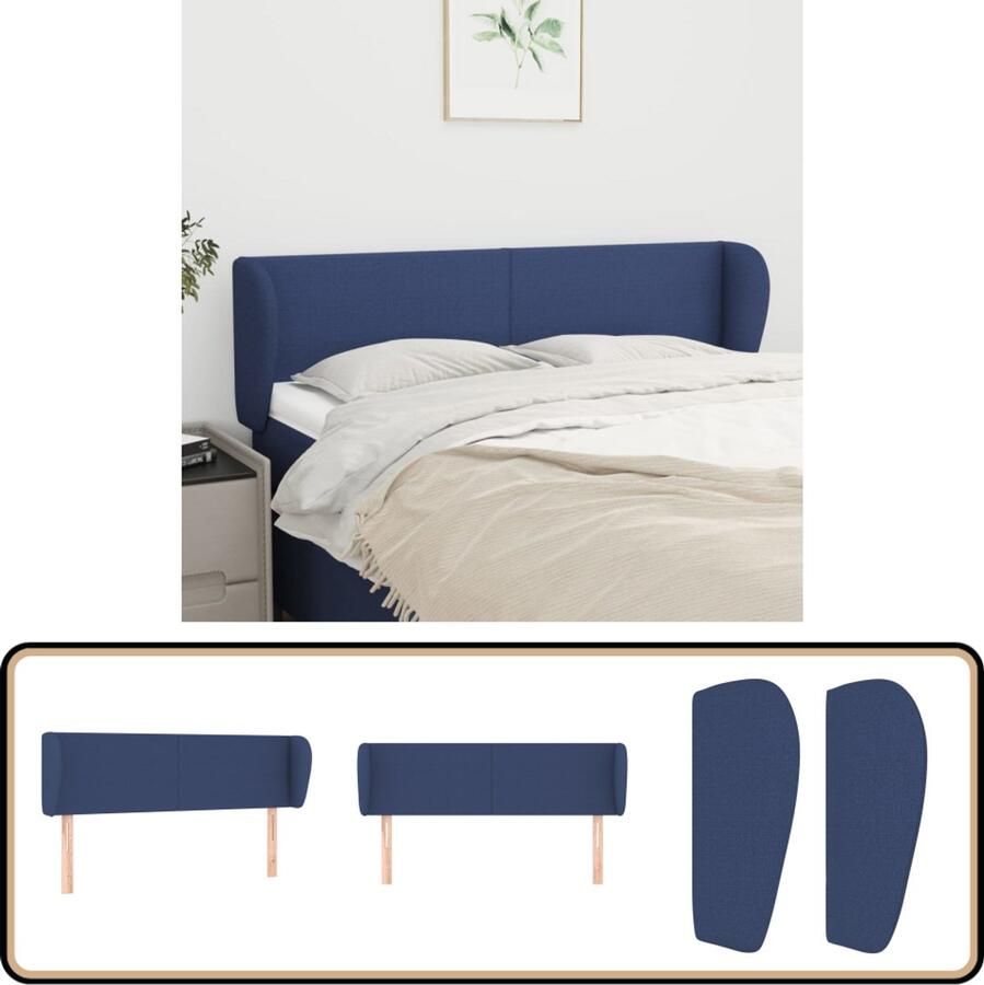 VidaXL Hoofdbord 147x23x78 88 cm Stof Blauw Hoofd Bord Hoofdeinde Beddecoratie Slaapkamers Blauwe Kamer Stoffen Hoofdbord Modern Hoofdbord Comfortabel Hoofdbord