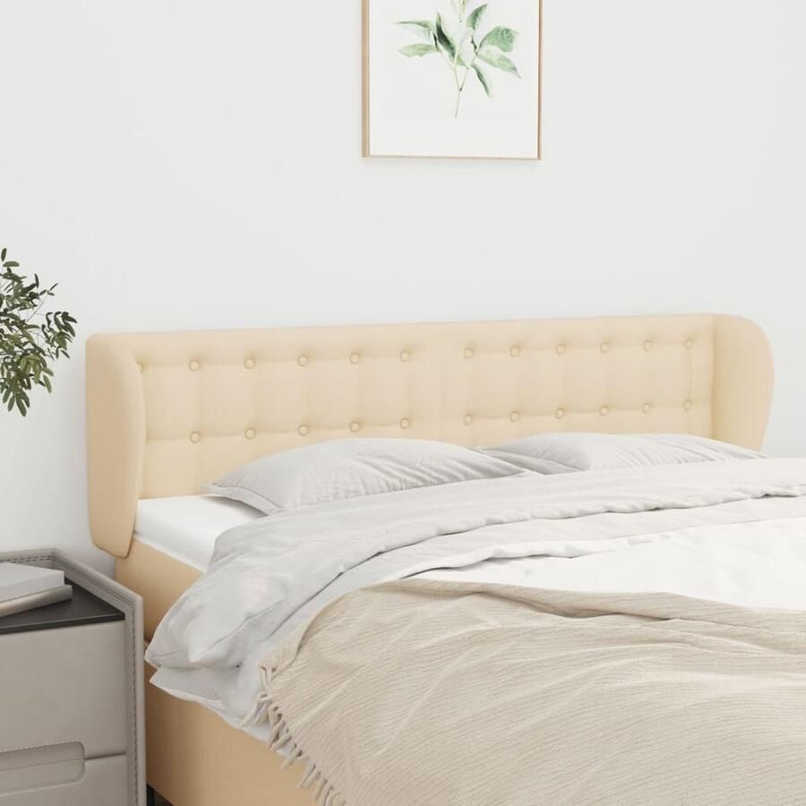 VidaXL Hoofdbord 147x23x78 88 cm Stof crème Klassieke Hoofdbord Crème Bedhoofd Stoffen Hoofdbord Adjustable Headboard Comfortabele Ondersteuning Leeshoek - Foto 2