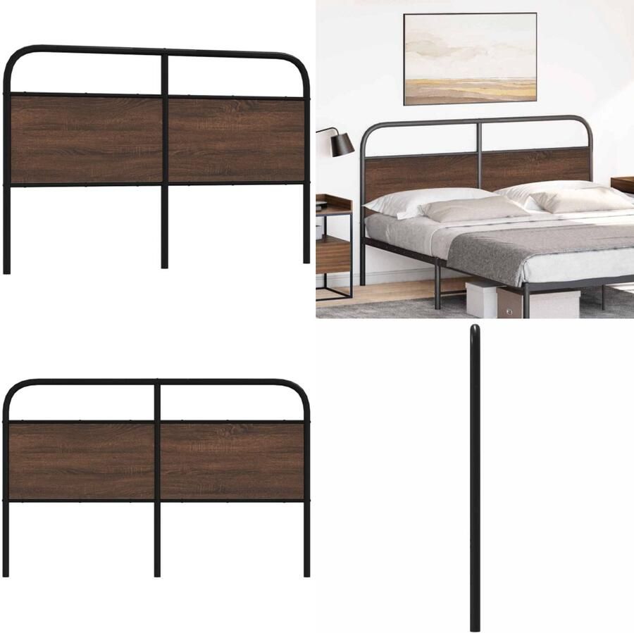 VidaXL Hoofdbord 150 cm bewerkt hout en staal bruin eikenkleurig Bed Hoofdbord Bedhoofdbord Hoofdbord Bed Hoofdeinde Bed
