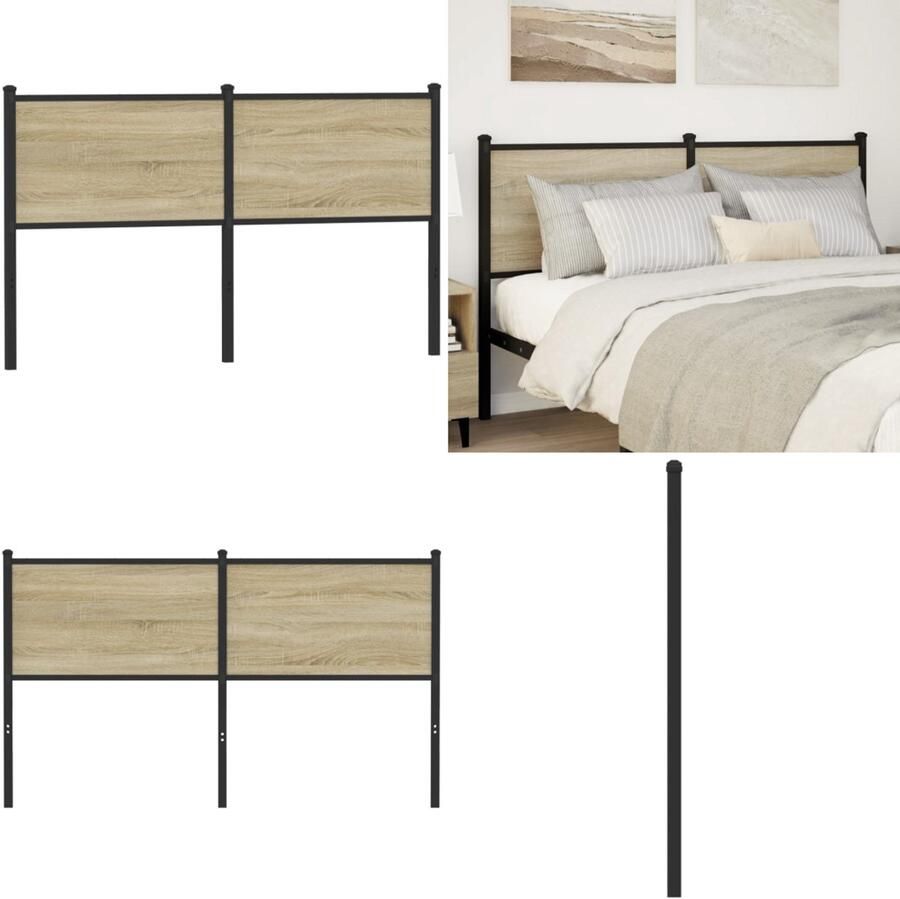 VidaXL Hoofdbord 150 cm bewerkt hout en staal sonoma eikenkleurig Hoofdbord Hoofdborden Bed Hoofdbord Bedhoofdbord
