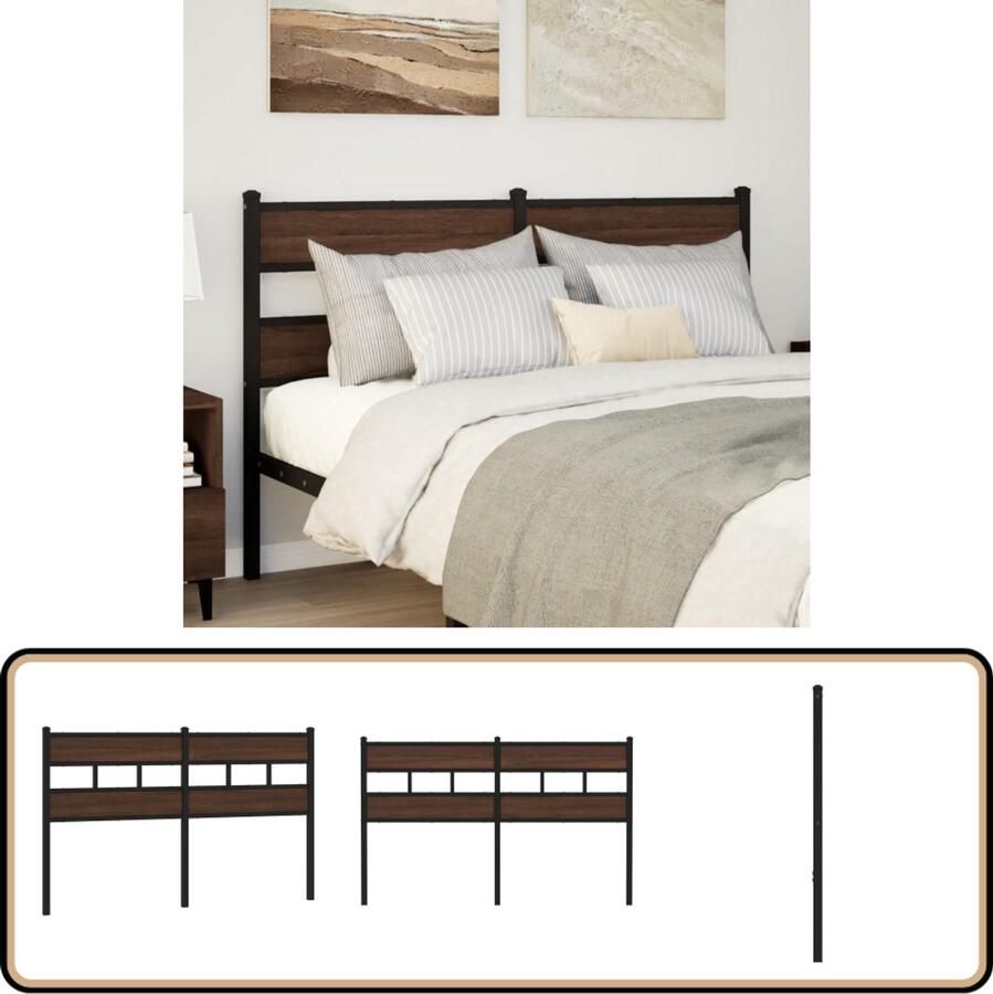 VidaXL Hoofdbord 150 cm Bruin Eiken en Staal Hoofdbord Slaapkamerdecoratie Houten Hoofdbord Bruine Hoofdbord Design Hoofdbord Comfortabel Hoofdbord Luxe Hoofdbord Bedroom Furniture Slaapkamervloeren