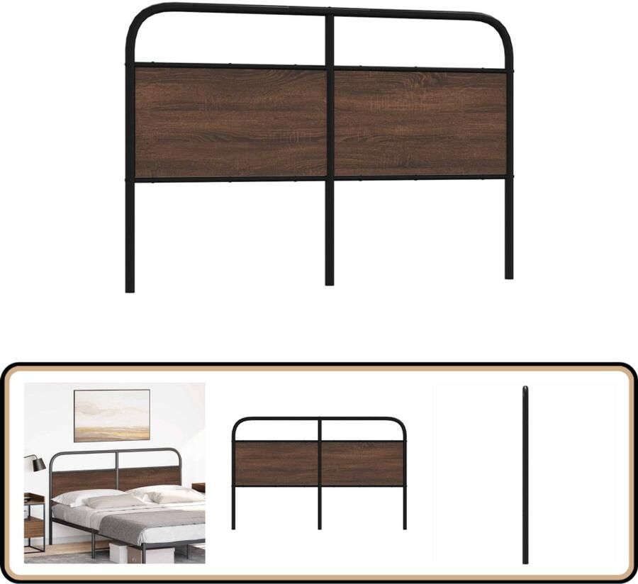 VidaXL Hoofdbord 150 cm Bruin Eiken Staal Hoofdbord Beddecoratie Houten Hoofdbord Hoofdbekleding Slaapkamer Decoratie