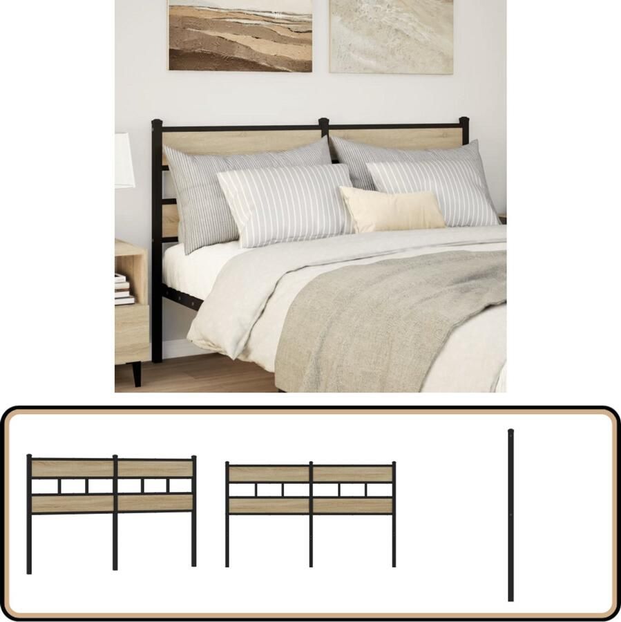 VidaXL Hoofdbord 150 cm IJzer en Bewerkt Hout Hoofdbord Beddecoratie Slaapkamerstijl Metalen Hoofdbord Hoofdbekleding