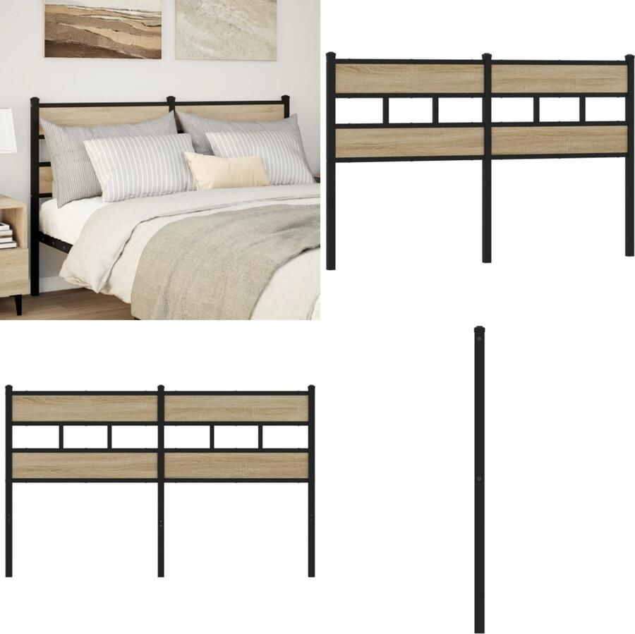 VidaXL Hoofdbord 150 cm ijzer en bewerkt hout sonoma eikenkleurig Bed Hoofdbord Bedhoofdbord Hoofdbord Bed Hoofdeinde Bed