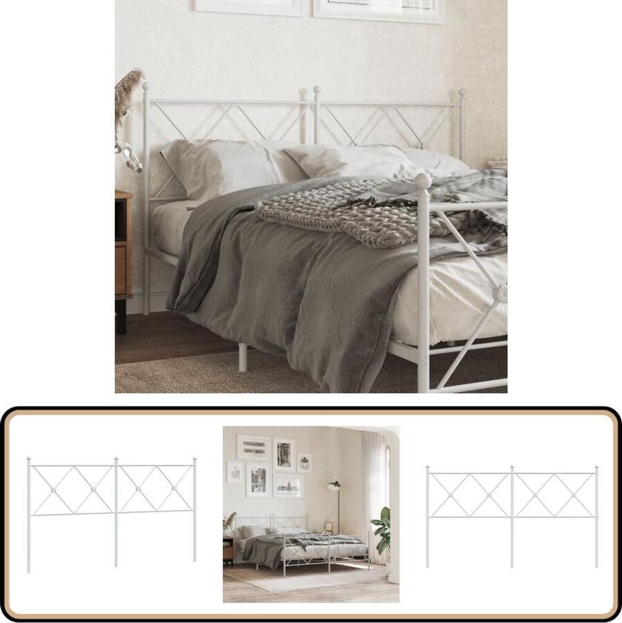 VidaXL Hoofdbord 150 cm Metaal Wit Hoofd Bord Hoofdkussen Bed Frame Staal Wit
