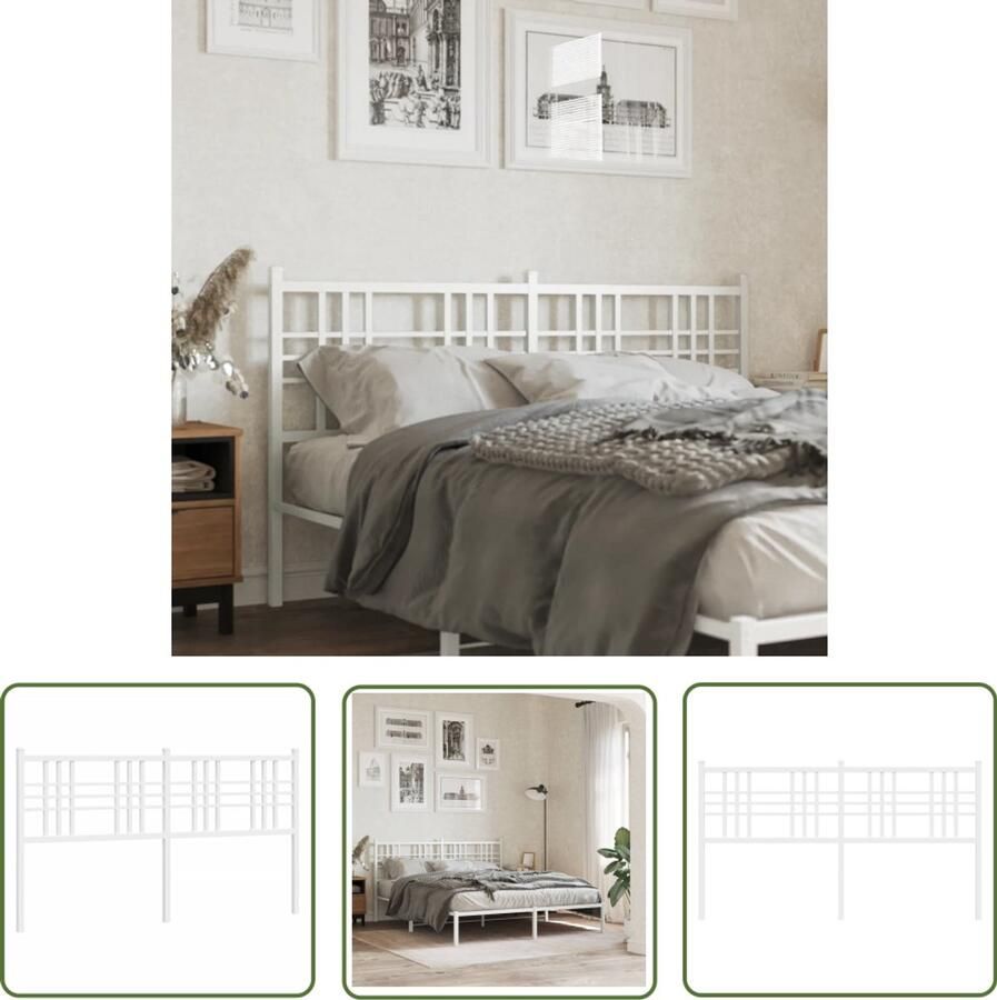 VidaXL Hoofdbord 150 cm metaal wit Hoofd Bord Hoofdkussen Beddecoratie Slaapkamervloeren Staal Hoofdbord Wit Hoofdbord Tweepersoons Hoofdbord Moderne Hoofdbord Minimalistisch Hoofdbord