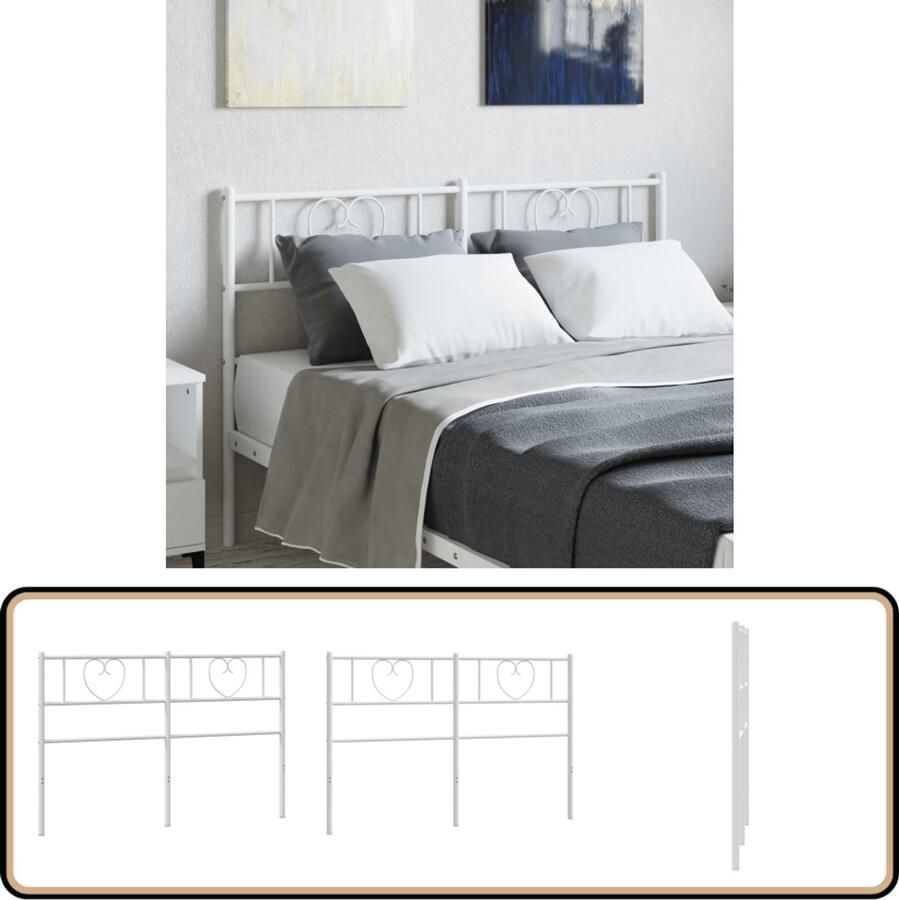 VidaXL Hoofdbord 150 cm metaal wit - Foto 2