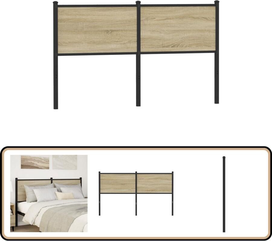 VidaXL Hoofdbord 150 cm Sonoma Eiken & Staal Hoofd Bord Hoofdbord Houten Hoofdbord Bruine Hoofdbord Metaalhoofdbord Beddecoratie Bedroom Decor Slaapkamer Meubels 150 Cm Hoofdbord Sonoma Eiken