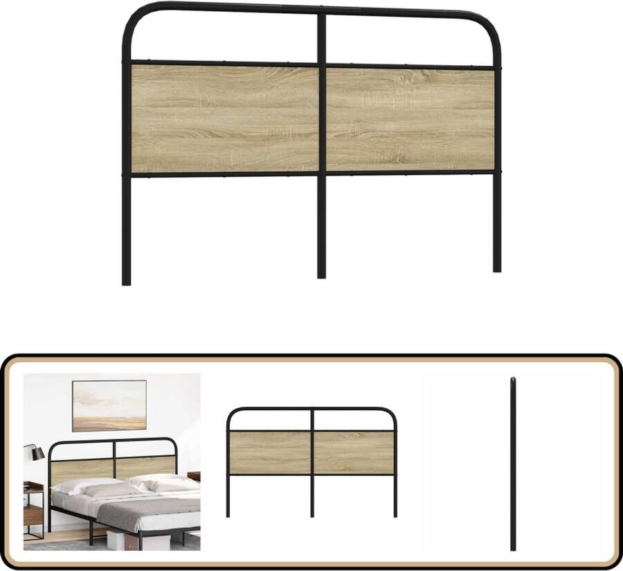 VidaXL Hoofdbord 150 cm Sonoma eiken Staal & hout Hoofdbord Beddecoratie Hoofdeinde Bed Houten Hoofdbord Metalen Hoofdbord