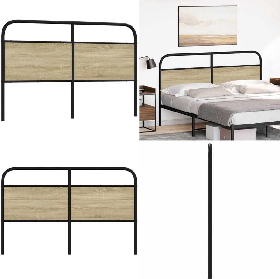 VidaXL Hoofdbord 150 cm staal en bewerkt hout sonoma eikenkleurig Bed Hoofdbord Bedhoofdbord Hoofdbord Bed Hoofdeinde Bed