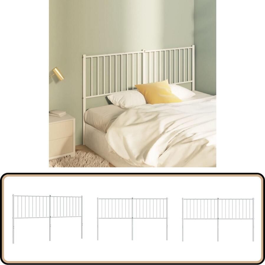 VidaXL Hoofdbord 150 cm Staal Wit Hoofd Bord Bed Frame Hoofdkussen Slaapkamer Decoratie Staal Hoofdbord Wit Hoofdbord
