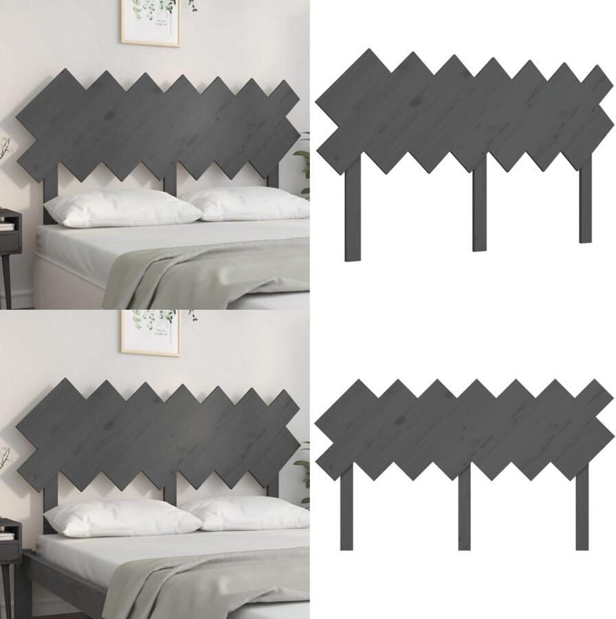 VidaXL Hoofdbord 151 5x3x81 cm massief grenenhout grijs Hoofdbord Hoofdborden Hoofdeinde Houten Hoofdbord