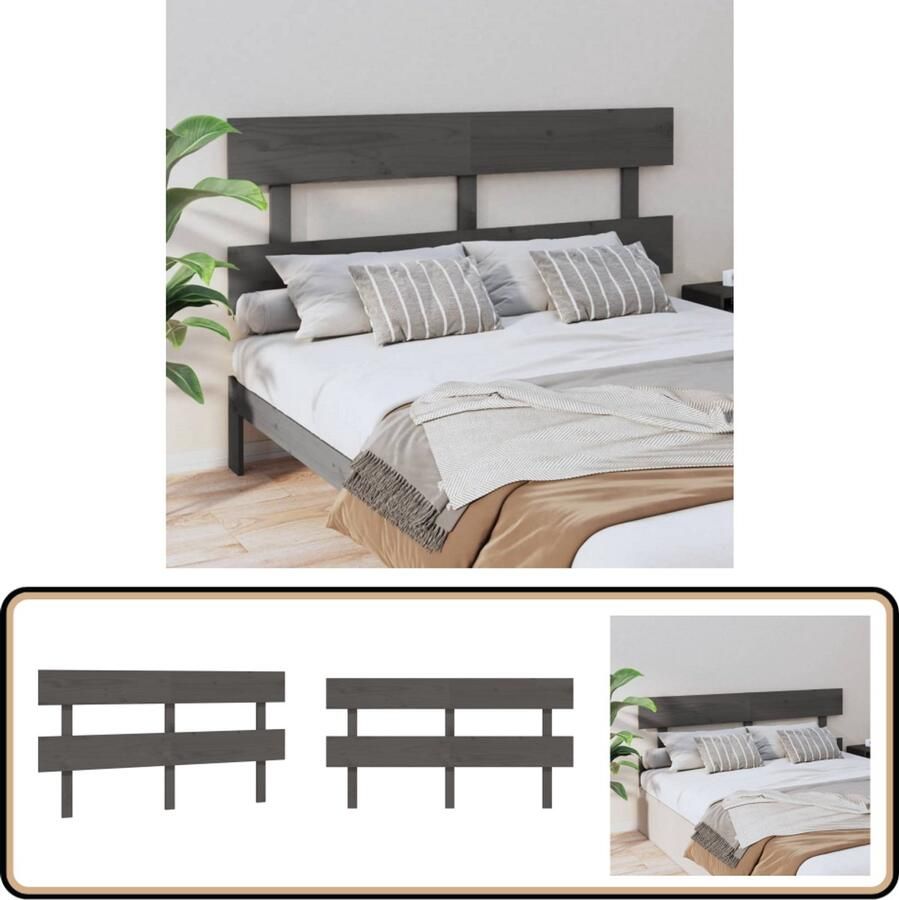 VidaXL Hoofdbord 154x81 cm Massief Grenenhout Grijs Hoofd Bord Hoofdeinde Bed Frame Hout Grijze Kamer Slaapkamervloeren Massief Hout Vintage Stijl Landelijke Stijl Modern Meubilair Bedroom Decor