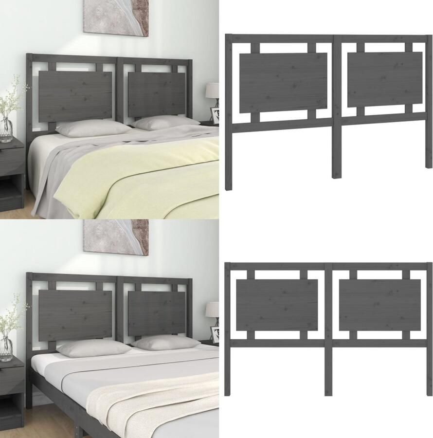 VidaXL Hoofdbord 155 5x4x100 cm massief grenenhout grijs Hoofdbord Hoofdborden Hoofdeinde Houten Hoofdbord