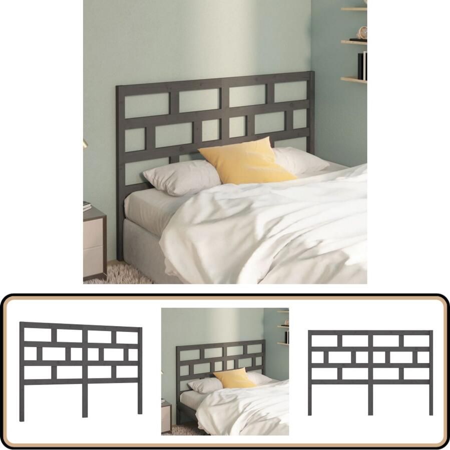 VidaXL Hoofdbord 156x100 cm Massief Grenenhout Grijs Hoofd Bord Hoofdeinde Beddecoratie Hout Grijze Meubels