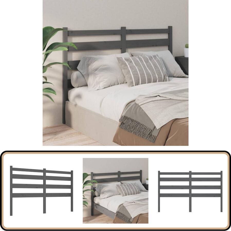 VidaXL Hoofdbord 156x100 cm Massief Grenenhout Grijs Houten Hoofdbord Hoofdeinde Massief Grenenhout Grijze Hoofdbord Bedroom Decor Slaapkamer Meubels Luxe Hoofdbord Comfortabel Hoofdbord