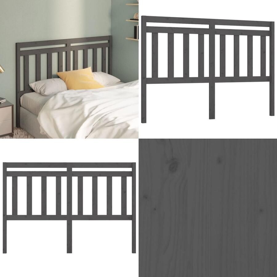 VidaXL Hoofdbord 146x4x100 cm massief grenenhout grijs Hoofdbord Hoofdborden Hoofdeinde Houten Hoofdbord