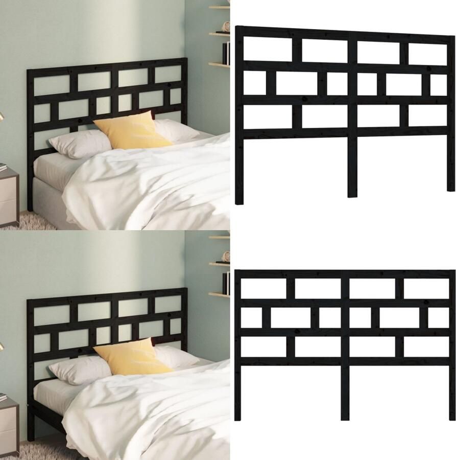 VidaXL Hoofdbord 156x4x100 cm massief grenenhout zwart Hoofdbord Hoofdborden Hoofdeinde Houten Hoofdbord - Foto 4