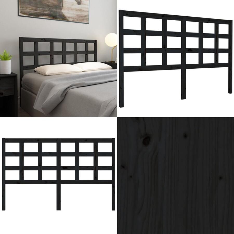 VidaXL Hoofdbord 156x4x100 cm massief grenenhout zwart Hoofdbord Hoofdborden Hoofdeinde Houten Hoofdbord