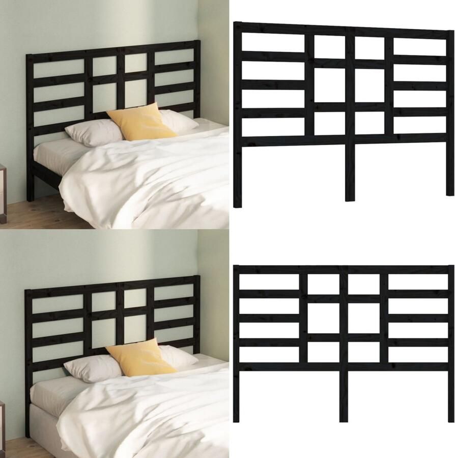 VidaXL Hoofdbord 156x4x104 cm massief grenenhout zwart Hoofdbord Hoofdborden Hoofdeinde Houten Hoofdbord