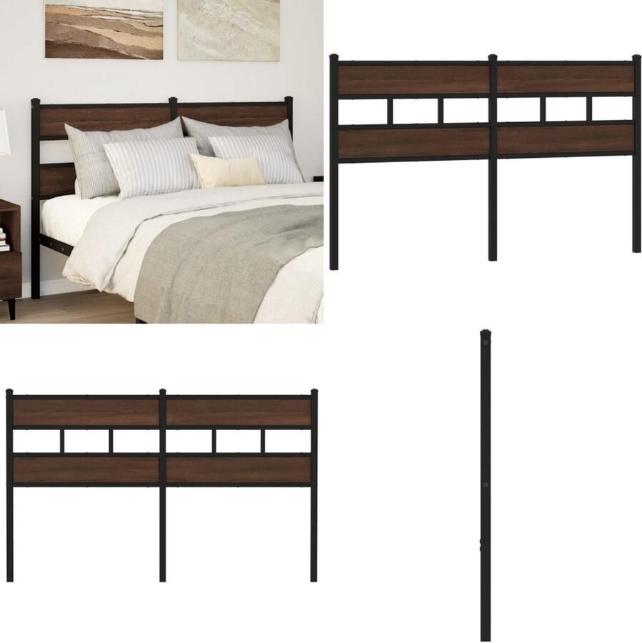 VidaXL Hoofdbord 160 cm bewerkt hout en staal bruin eikenkleurig Hoofdbord Hoofdborden Bed Hoofdbord Bedhoofdbord