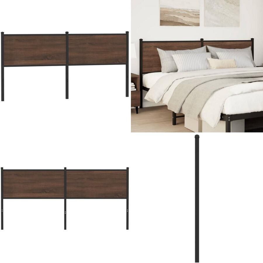 VidaXL Hoofdbord 160 cm bewerkt hout en staal bruin eikenkleurig Hoofdbord Hoofdborden Bed Hoofdbord Bedhoofdbord