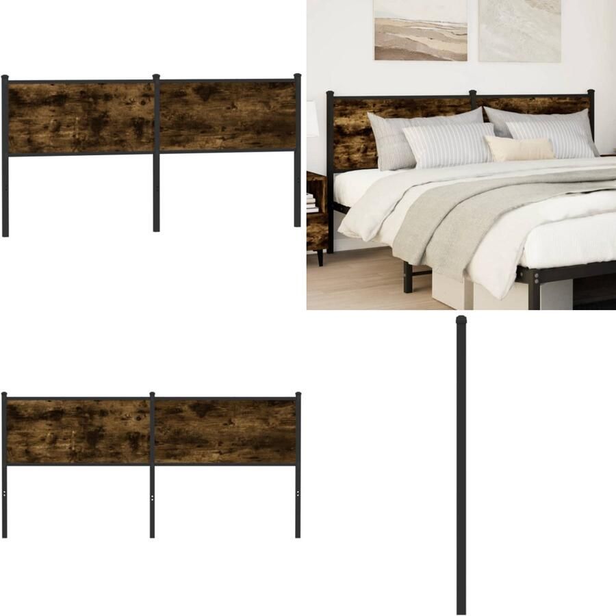 VidaXL Hoofdbord 160 cm bewerkt hout en staal gerookt eikenkleurig Hoofdbord Hoofdborden Bed Hoofdbord Bedhoofdbord