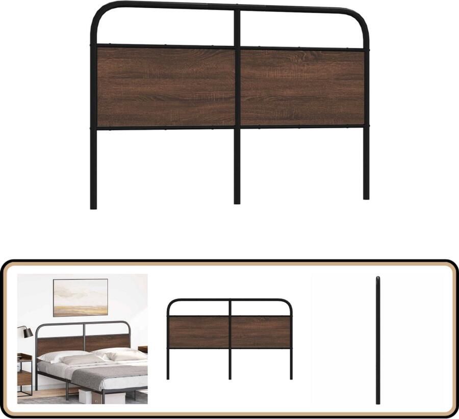 VidaXL Hoofdbord 160 cm Hout en Staal Bruin Eiken Hoofd Bord Bed Frame Hoofdkussen Slaapkamer Decoratie Houten Hoofdbord