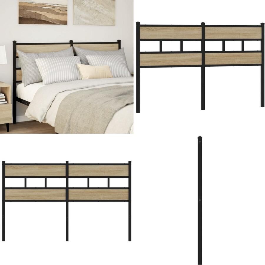 VidaXL Hoofdbord 160 cm ijzer en bewerkt hout sonoma eikenkleurig Bed Hoofdbord Bedhoofdbord Hoofdbord Bed Hoofdeinde Bed